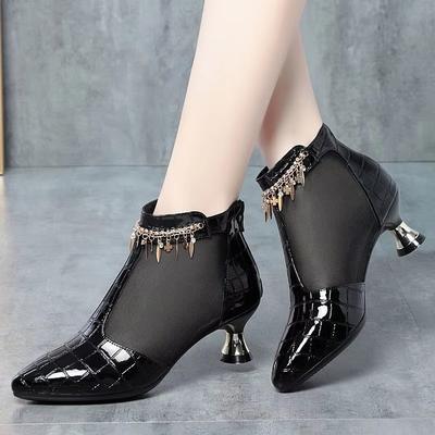 5 см Элегантные Модные Дышащие Сетчатые Кожаные Ботинки Летняя Обувь Тренд 2025 Средний Каблук-рюмочка Короткие Ботильоны Сандалии Офис Мама