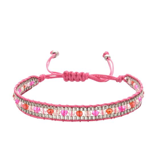 Women Bracelet Adjustable Braided Rope Faux Crystal Vintage Ethnic Style Hollow Out Wrist