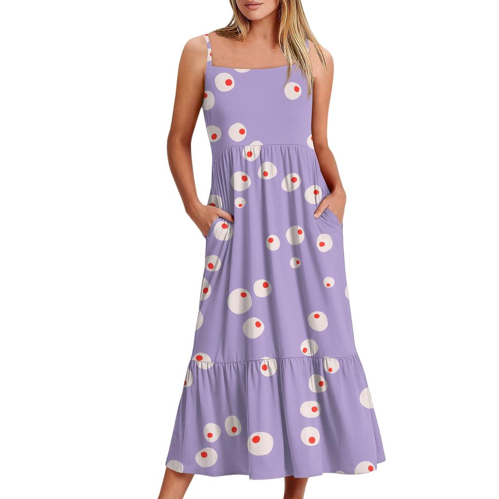 Женское длинное пляжное повседневное элегантное платье макси на тонких бретельках с цветочным принтом, струящееся платье в стиле бохо