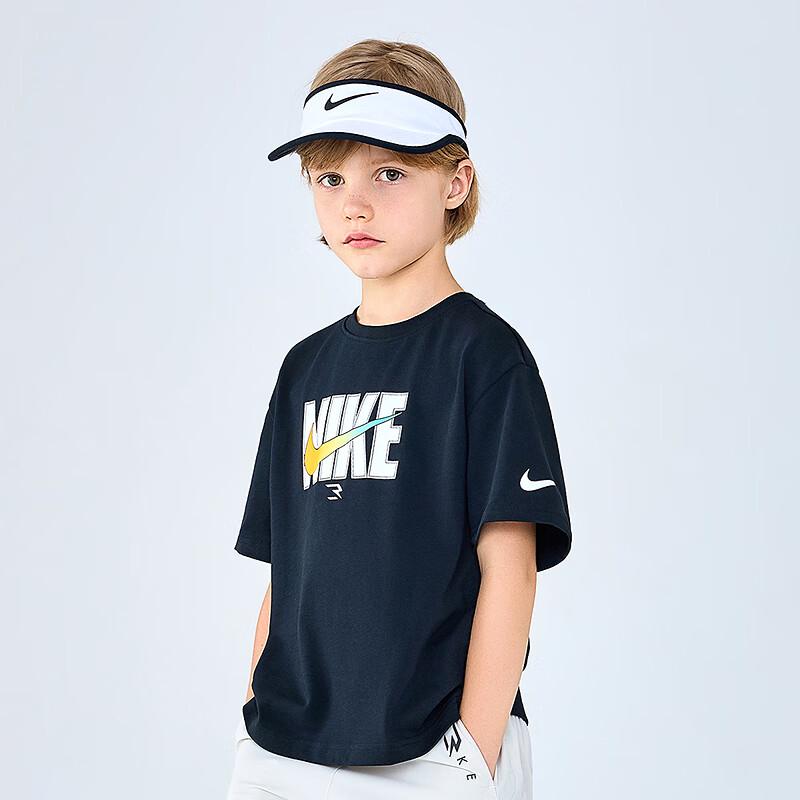 NIKE Kids' Summer 100% Cotton Short-Sleeve Logo T-Shirt
