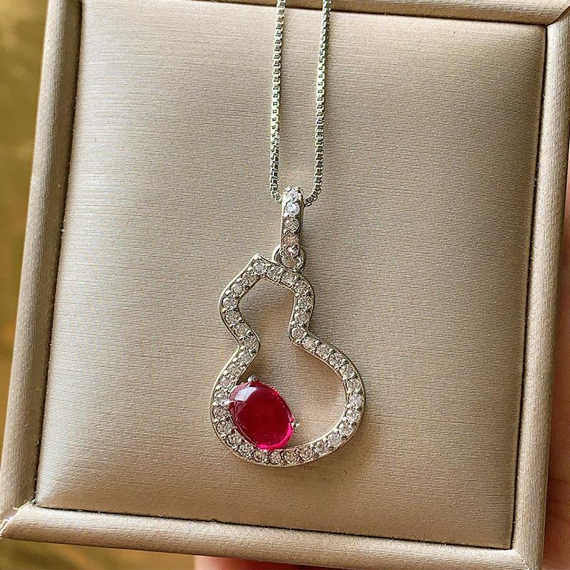 Серьги-гвоздики из тыквы с цирконием, ожерелье, изумруд, голубиная кровь, красная цепочка на ключицу, серебряная игла 925 пробы, женский национальный стиль