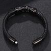 Fashion Men Black Genuine Leather Bracelets & Bangles Black Bracelet Chain Charm Man Jewelry