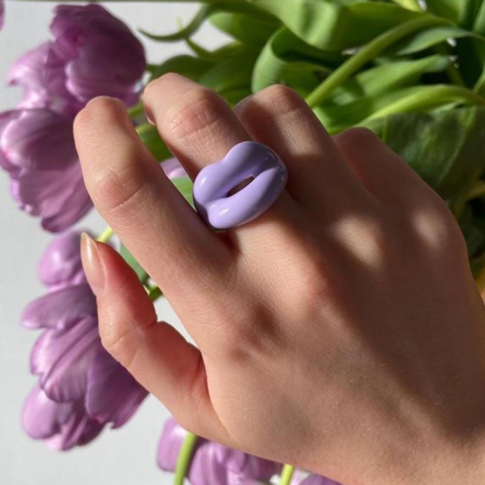 New Personality Acrylic Geometric Square Punk Resin Rings Lips Fashion Jewelry Finger Ring