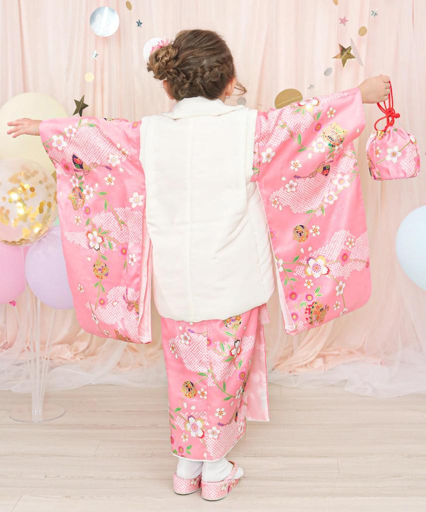 KYOETSU Kimono Set for Includes a Plain Kimono and 753 Cherry Blossom Spring 3-Year-Old Girls' Shichi-Go-San Ceremony, Accessories, (3. Dream,
