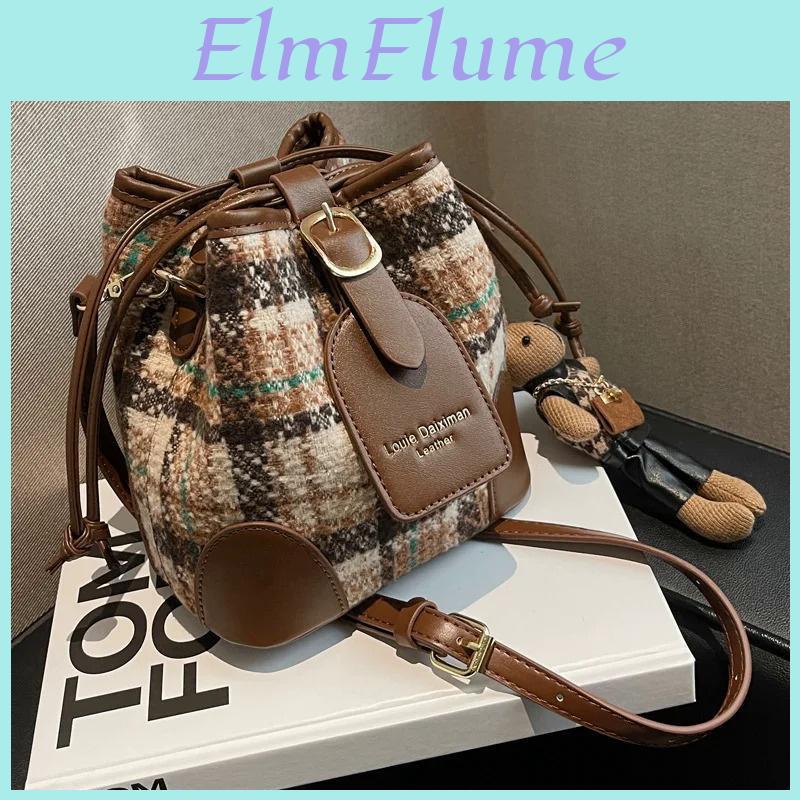 Eagle Bucket Womens Wind Bag Plaid Canvas Shoulder Crossbody Bag