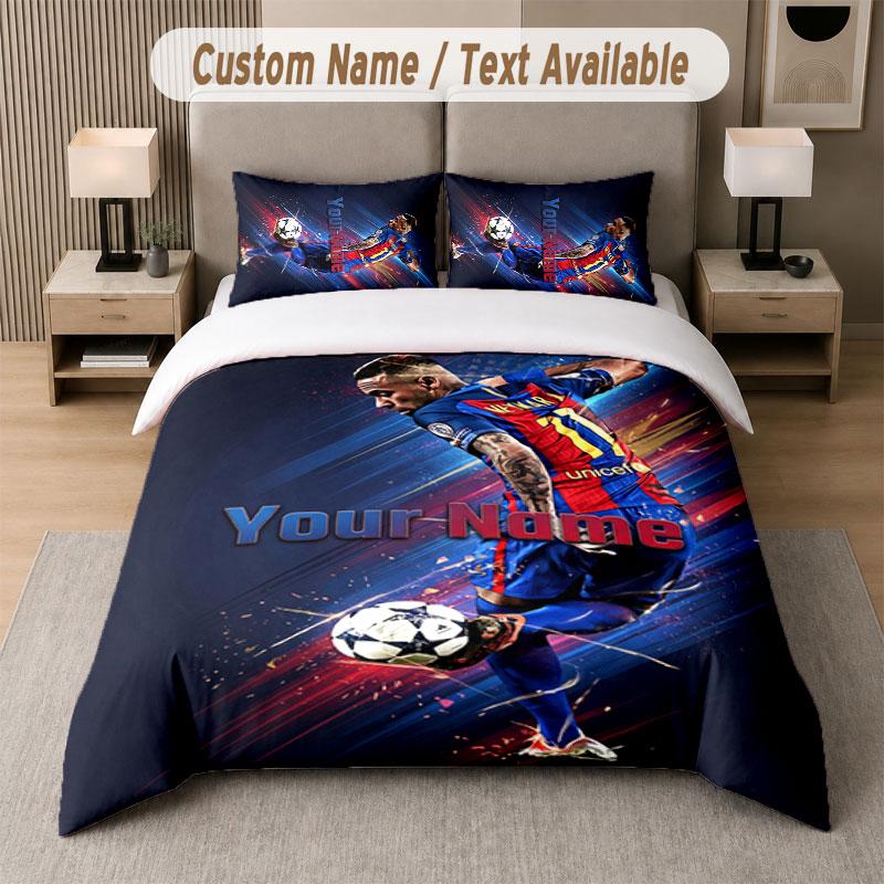 Custom Bedding Set Kylian Mbappe Pattern, Print Name Text 1 Duvet Cover plus 2 Pillowcases Home Textile