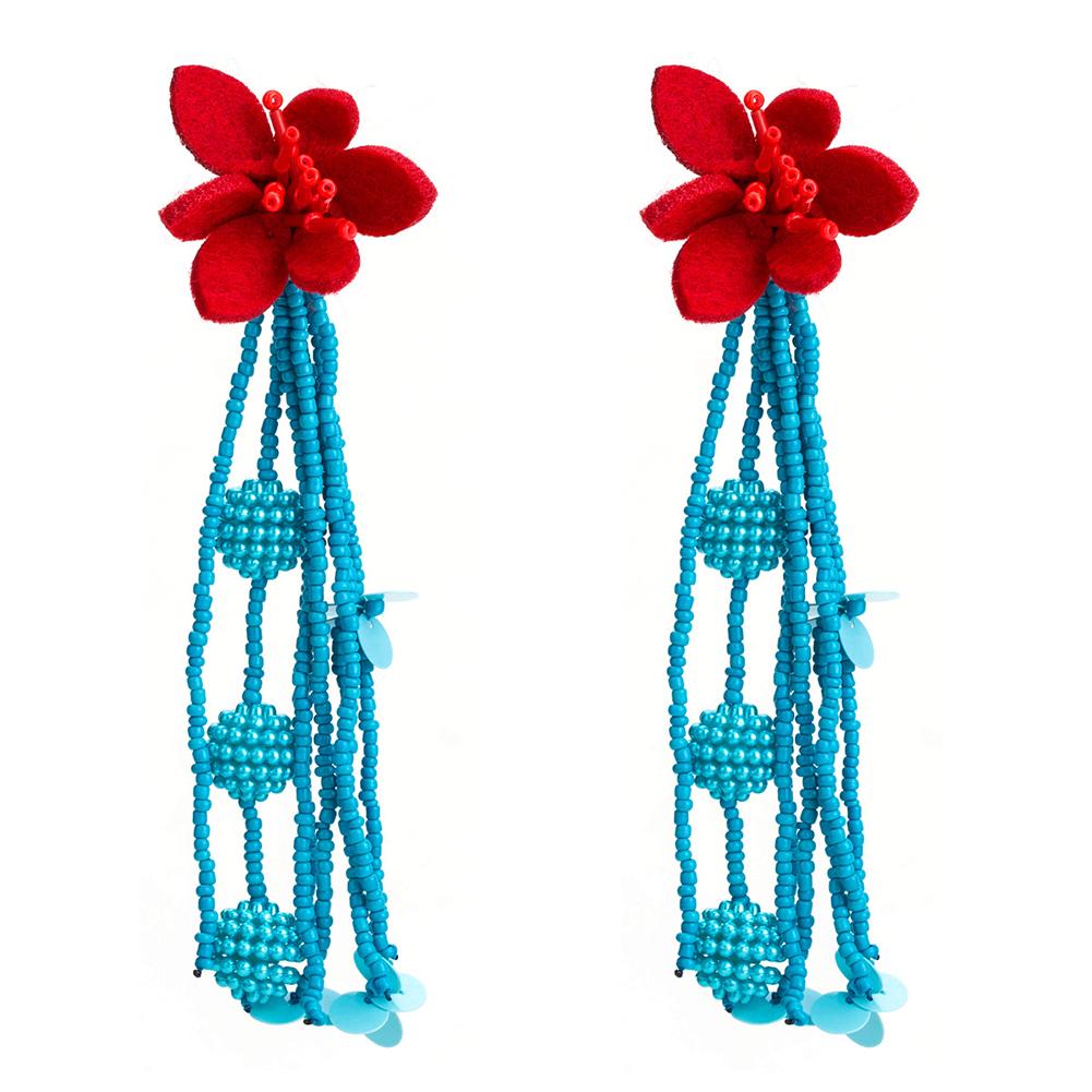 Women Chic Flower Braided Tassel Earring Bohemian Style Eardrop