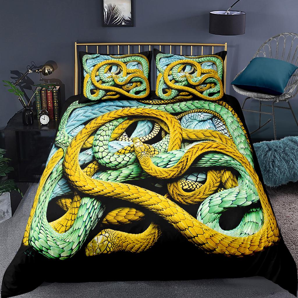 Комплект постельного белья с 3D-принтом «Змея» для детей, мальчиков и подростков, комплект постельного белья с зеленым принтом «Змея», комплект постельного белья с 3D-принтом «Рептилия», покрывало с изображением диких животных