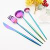24Pcs Multicolor Dinnerware Set Knife Fork Spoons Teaspoon Tableware 18/10 Stainless Steel Cutlery Western Kitchen Silverware Flatware