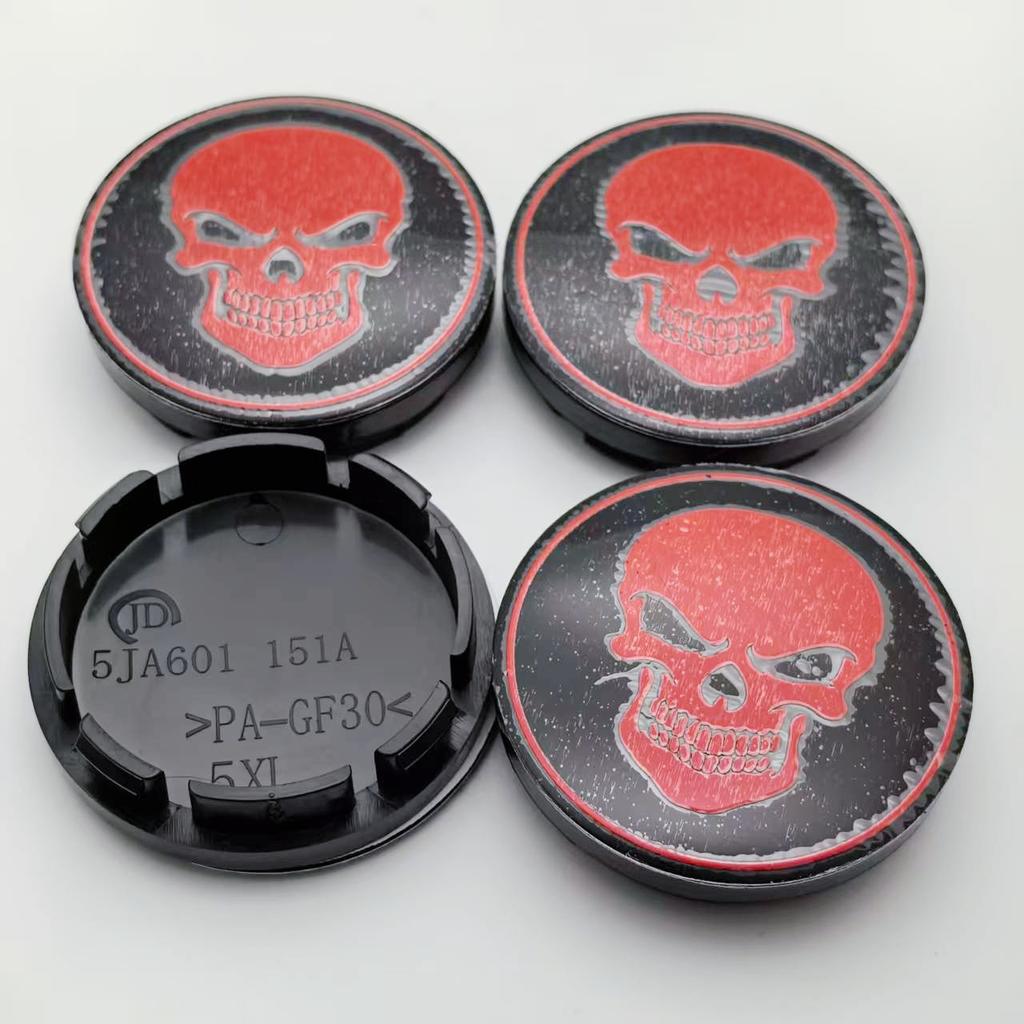 4pcs 56MM ( 51MM I.D) Skull Logo Emblem Car Wheel Center Caps Styling Accessories for Rim Wheels Hub Hubcaps Cover Badge Replace