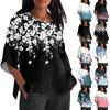 Women's Fashion Seven-Quarter Sleeve Round Neck Printed Loose Casual Shirt Tops