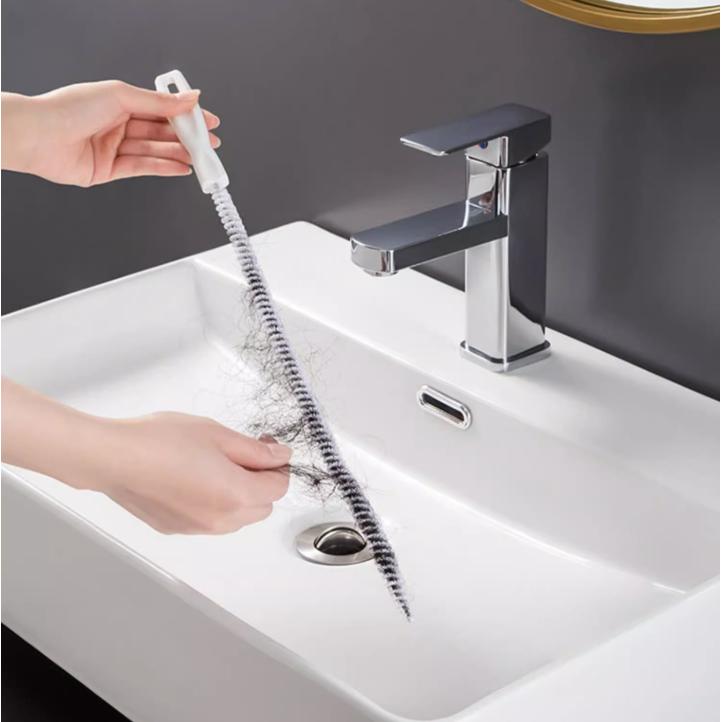 Drain Cleaning Brush 60cm Flexible Hair Clog Remover Tool Sink Pipe Cleaning Brush with Handle for Bathroom Kitchen Drain Maintenance