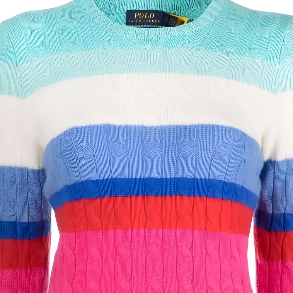 Polo Ralph Lauren FW22 Цветной полосатый кашемировый свитер Женский свитер Синий 211856723-001