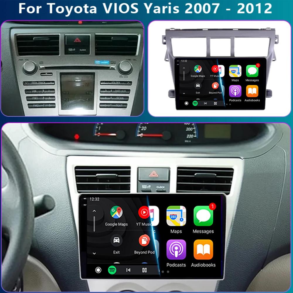 Для Toyota Vios Yaris 2007 2008 - 2012 9-дюймовый автомобильный стерео радио мультимедийный видеоплеер Android 14 Auto Carplay GPS навигация