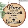 2D Flat, 2D Flat Vintage Graduation Sign - 7.87 Inch Round Aluminum Plaque with Graduation Cap Design, "Please Leave Your Advice & Wishes" Message