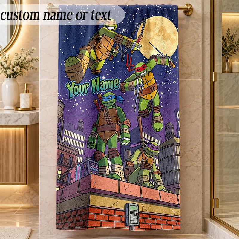 Beach TowelTeenage Mutant Ninja Turtles Custom Name Text Personalized Soft Towel for Beach Pool Indoor Home Decor Gift