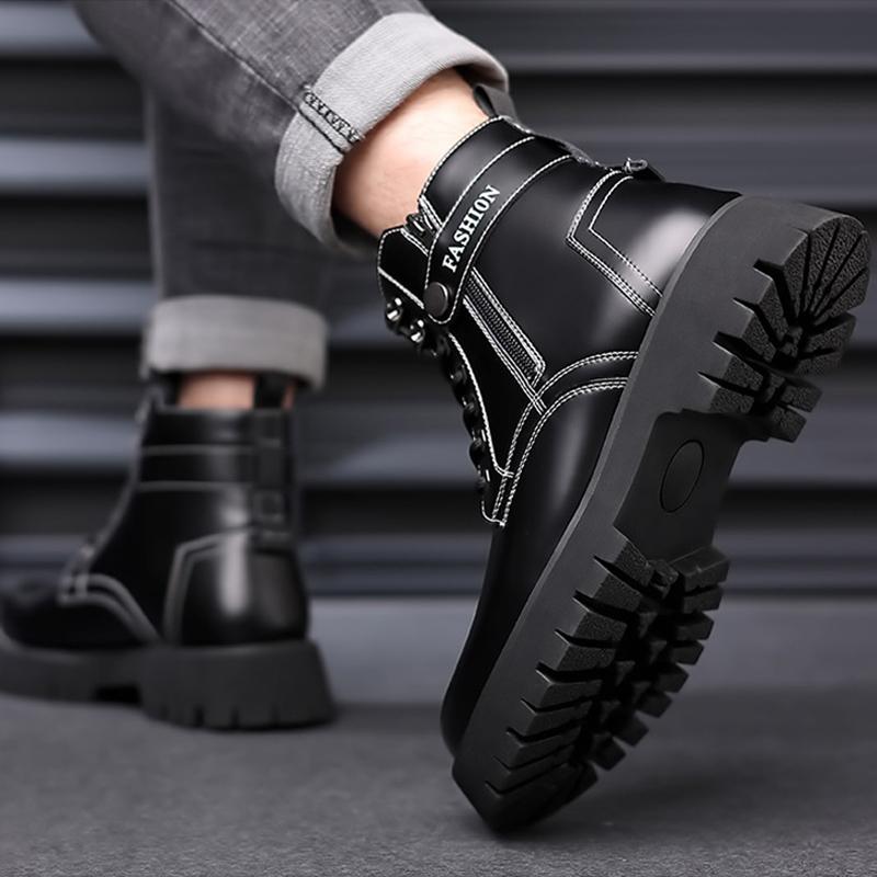 Зимняя обувь 2025 Мужские сноубутсы Теплые плюшевые Модный бренд Мужские ботильоны Чисто черные Нескользящая толстая подошва