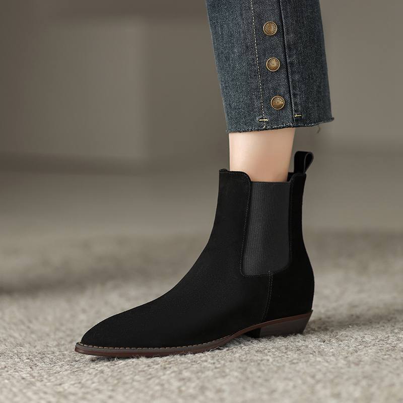 Krazing Pot Зимние ботинки челси из коровьей замши с круглым носком на толстом низком каблуке, увеличивающие рост, женские ботильоны, большой размер 41