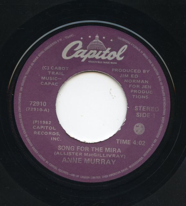 7-дюймовая пластинка ANNE MURRAY Song For The Mira 72910 Capitol Records 1982 Канада Поп Б/у
