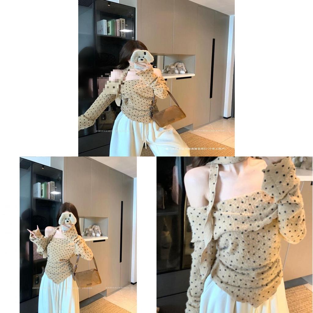 Oversized Dot Print T Shirt With Oneshoulder Neckline And Embroidery For Women Spring