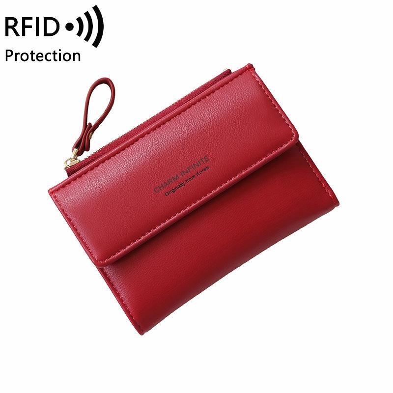 2024 Женский корейский стиль RFID Защита от кражи Однотонный короткий кошелек