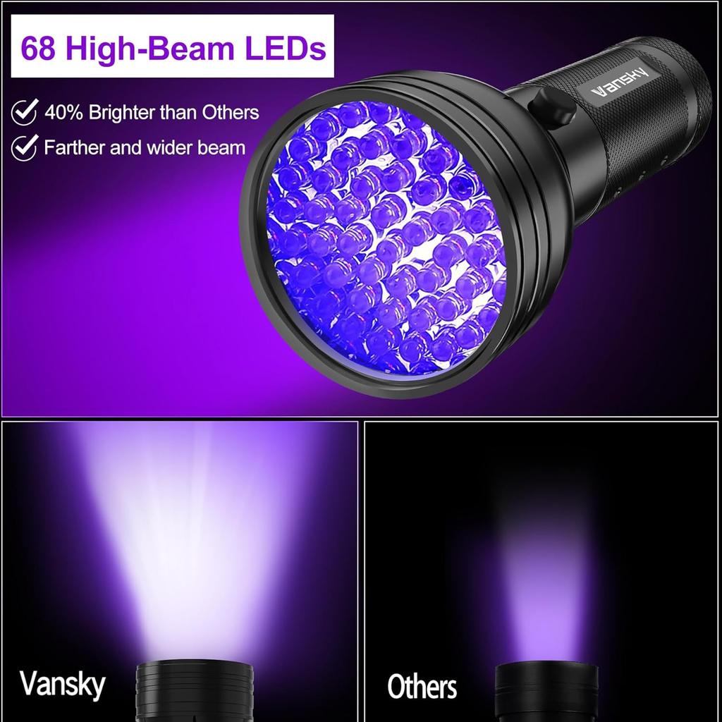 Детектор утечек кондиционера Vansky: Профессиональный автомобильный инструмент 68 светодиодов Автомобильный AC УФ Краситель Обнаружение утечек Комплект с защитными очками