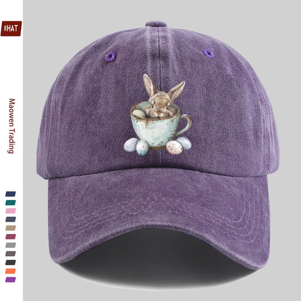 pc Women Bunny Rabbit Trucker Hat Adjustable Buckle Closure Lightweight Vintage with Rabbit Print EasterThemed Suitable fo