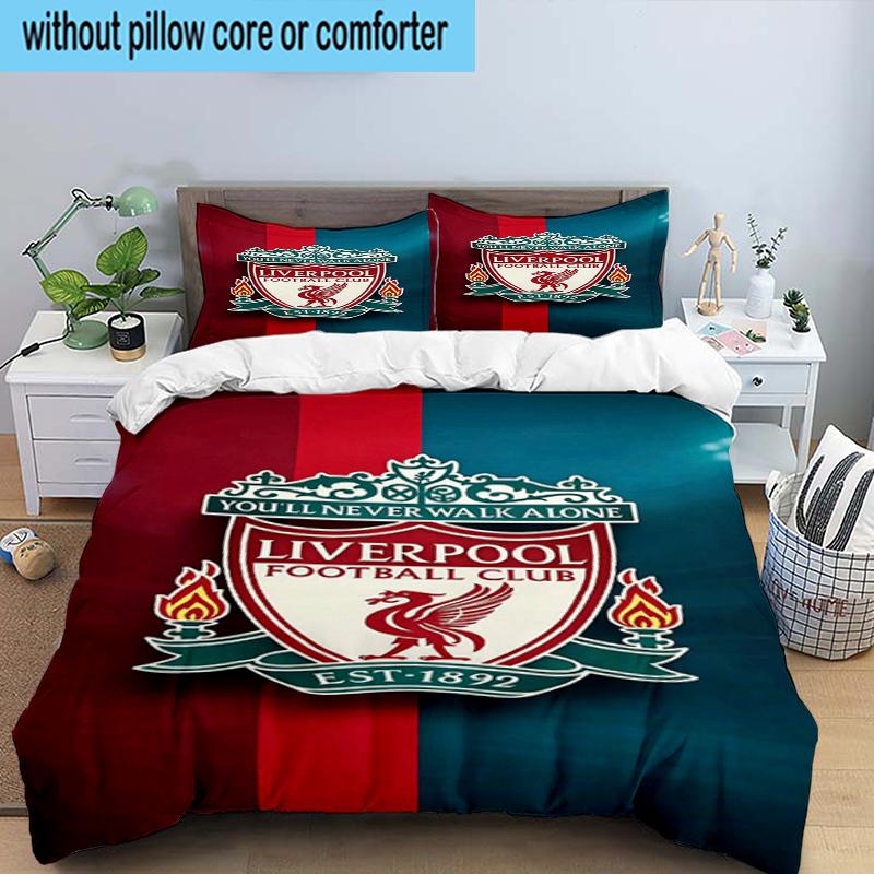 Liverpool Football Club 3PCS Bedding Set 2D Printing (Includes 1 Duvet Cover + 2 Pillowcases Coreless), Bedroom decor,Fan gift