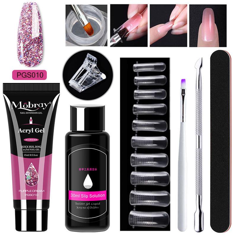 7Pcs Nail Extension Gel Kit, Crystal Nail Tools Set, Brush-On Acrylic Nail Extension Kit, Strong & Long-Lasting Nail Art