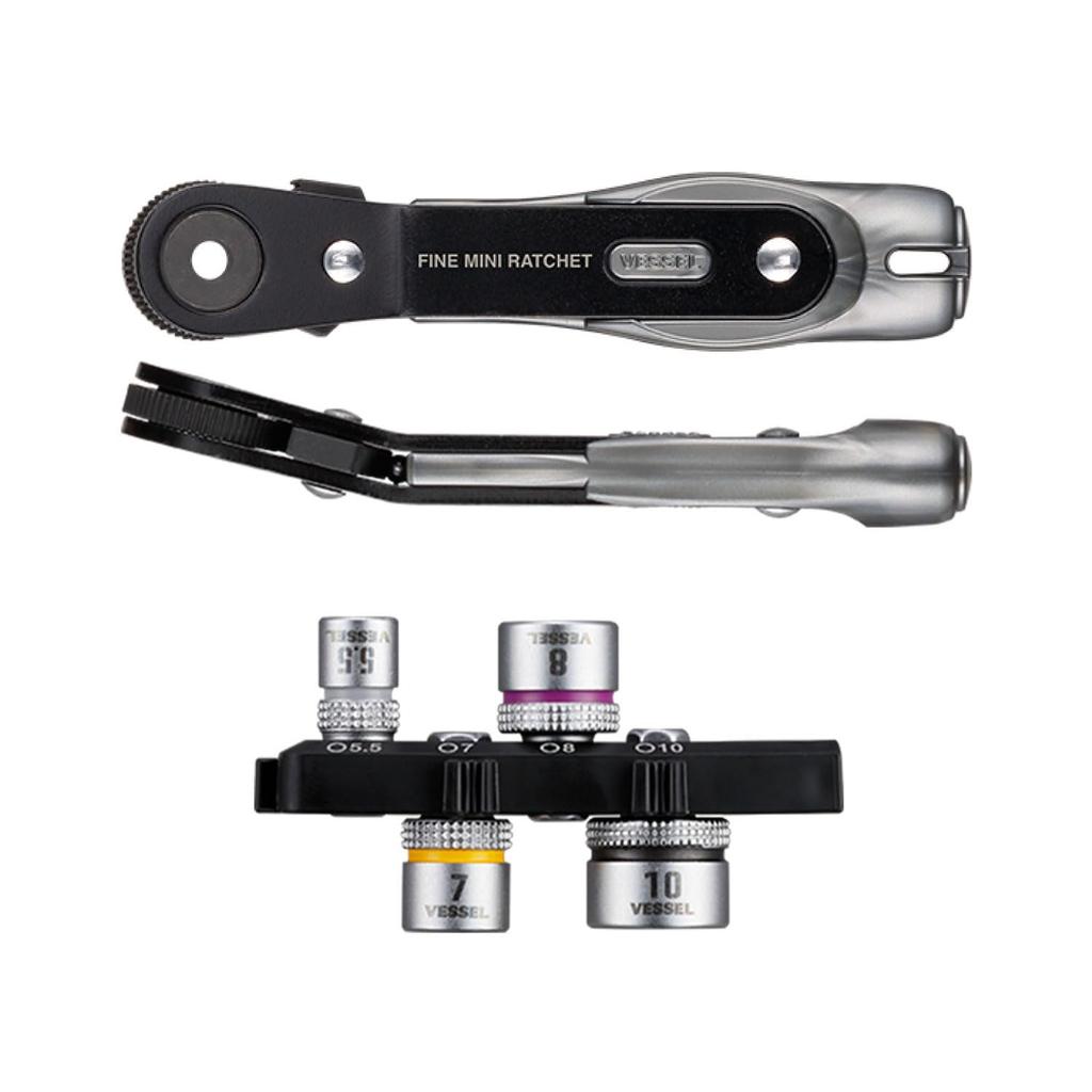 VESSEL Ultra-thin Fine Mini Ratchet Driver, Bend Type, with 4 Sockets, TD-26B