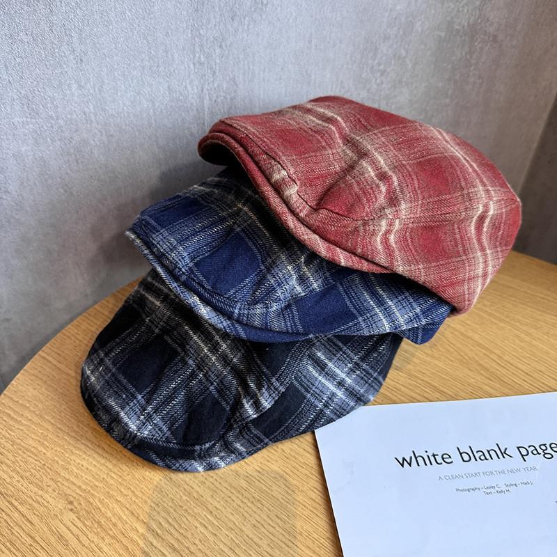 Gingham Retro Duckbill Cap Beret With Ventilation And Sun Protection Women For