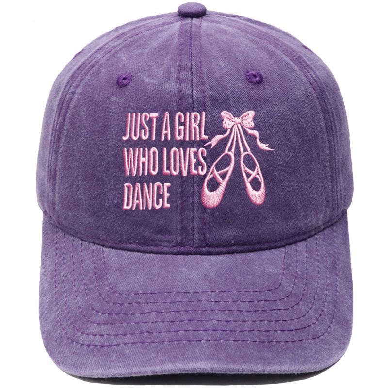 Bow dance shoes letter embroidery baseball cap washed retro dad hat men's and women's casual versatile sun hat