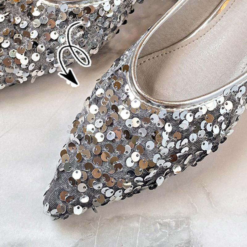 2024 женская модная обувь с острым носком, кавайная однотонная универсальная женская обувь на плоской подошве с блестками и мягкой подошвой, туфли Мэри Джейн на мелкой подошве