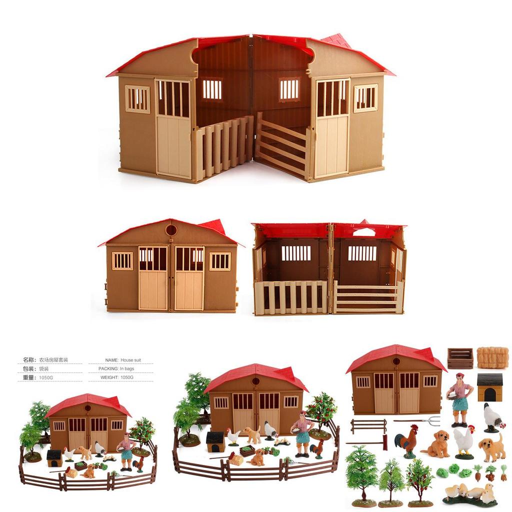 Farm Animal Pvc Model Set With Miniature House And Scenic Plants For Kids And Collectors