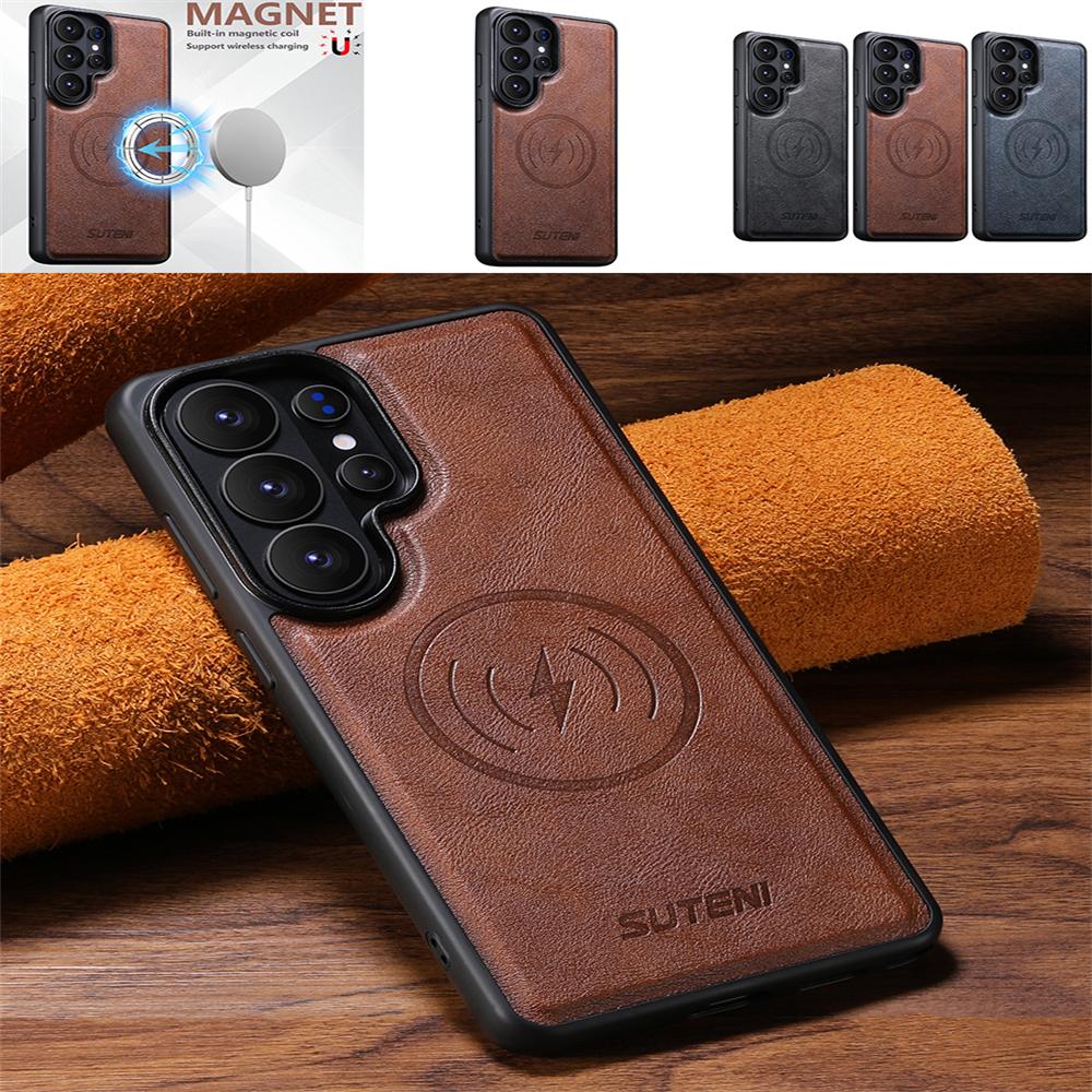 Faux Leather Phone Case For Magsafe Magnetic Wireless Charging Frosted Feel For Samsung S26 S25 Ultra S24 S23 S22 Cover
