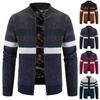 Color Blocked Cardigan Sweater Men's Plush Thickened Casual Knitting Coat