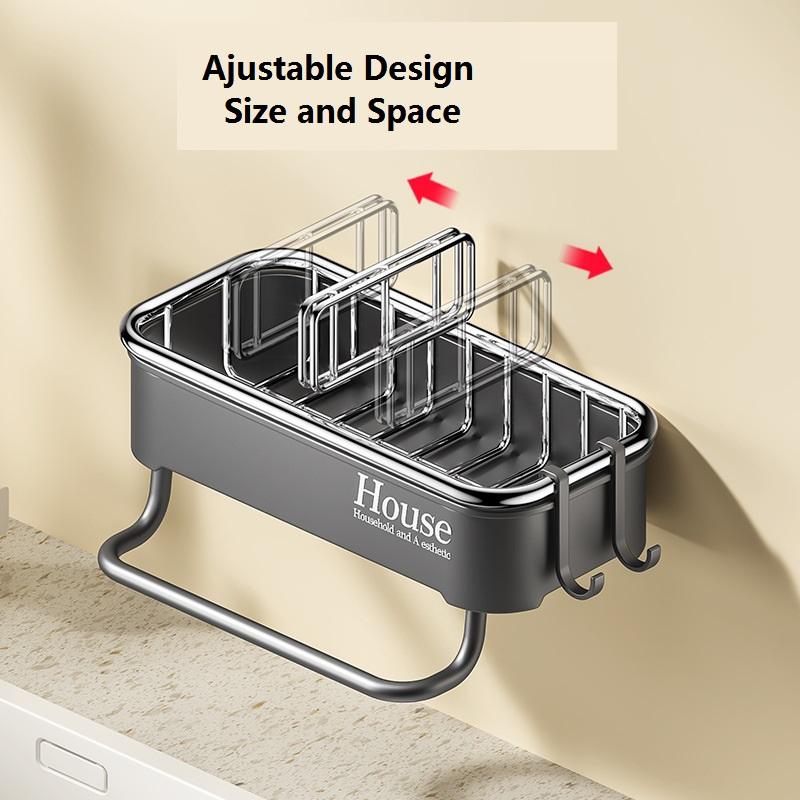 Кухонный стеллаж для хранения, органайзер, держатель для губки, дренажная корзина, крючки для полотенец из нержавеющей стали