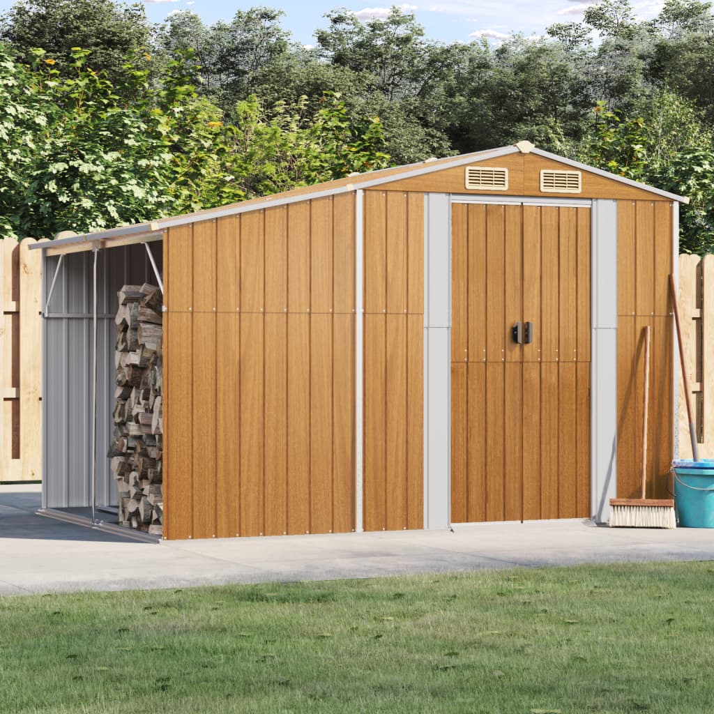 Garden Shed Light Brown 277 x 192.5 x 179 cm Galvanized Steel