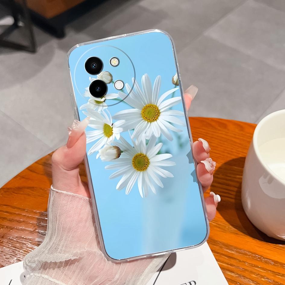 Luxury Pretty Flower Case Covers For Vivo V30e Y38 Y200E Y100 (IDN) Y28 V40 Lite Capa Housing Soft TPU Silicone Anti Drop Transparent Phone Bags Shell