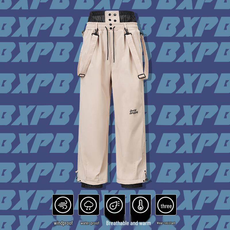 Водонепроницаемые ветрозащитные горнолыжные брюки со съемными лямками - Унисекс, однотонная снегозащитная одежда для катания на лыжах на открытом воздухе