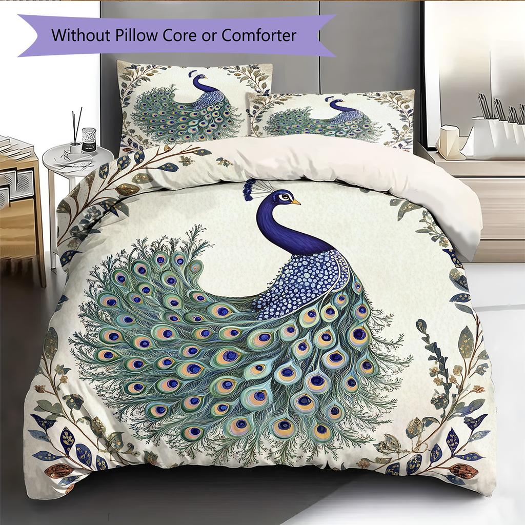 Peacock 2  Pattern Bedding Quilt Set Quilt Cover Pillowcase Home Decoration  Gift (1 * duvet cover + 2 * pillowcase, without core)
