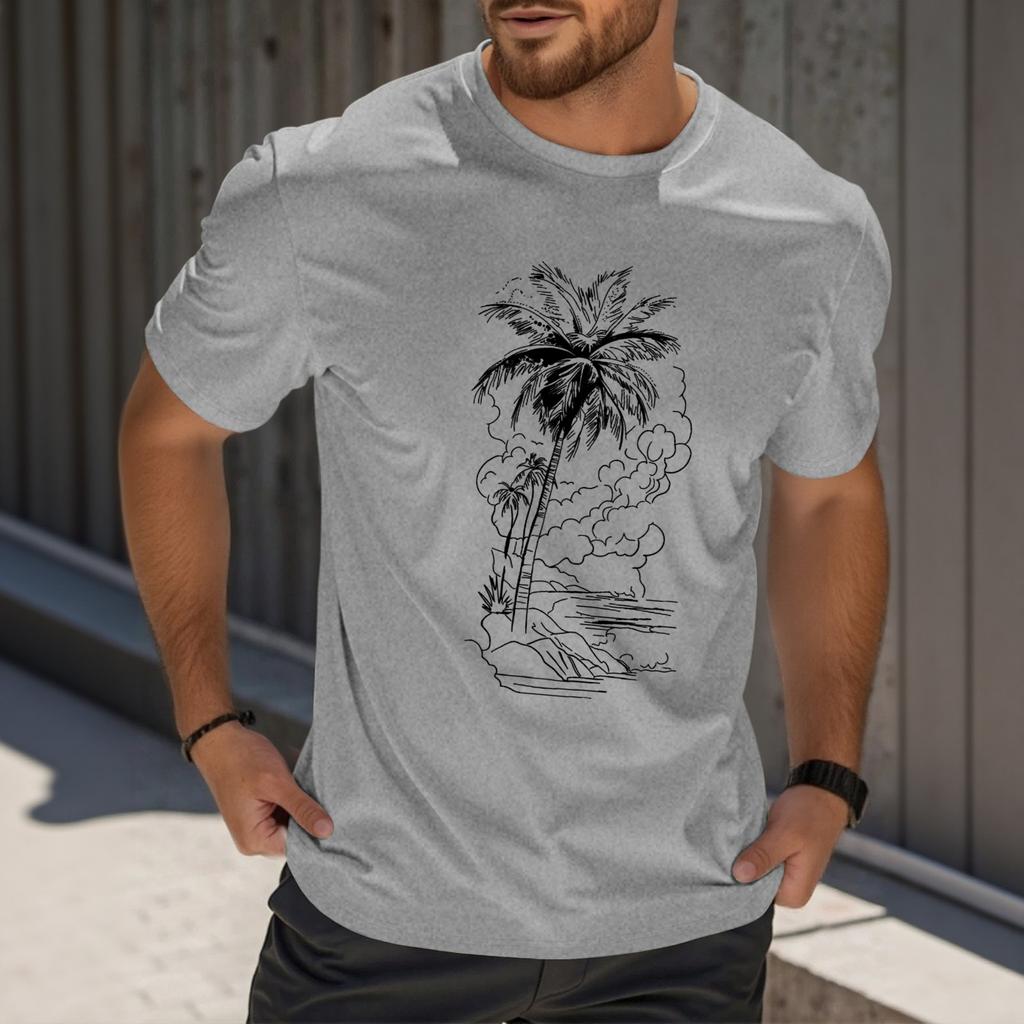 Men's Fashion Printed Round Neck Straight Shoulder Short Sleeve T-Shirt Top