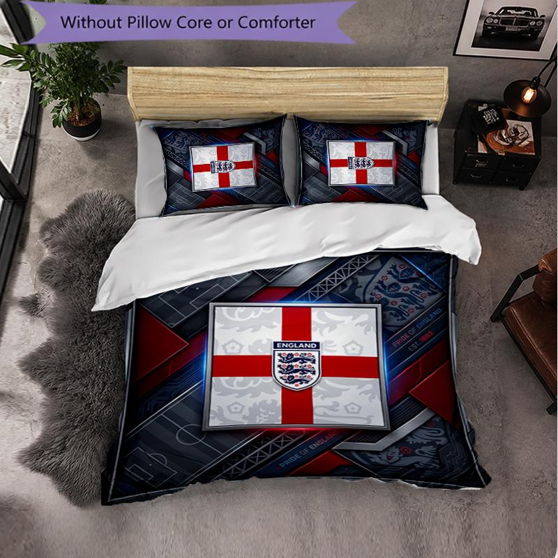 England Football Pattern 3 Pieces Bedding Set Soft Microfiber Duvet Cover with Pillow Cases for Bedroom
