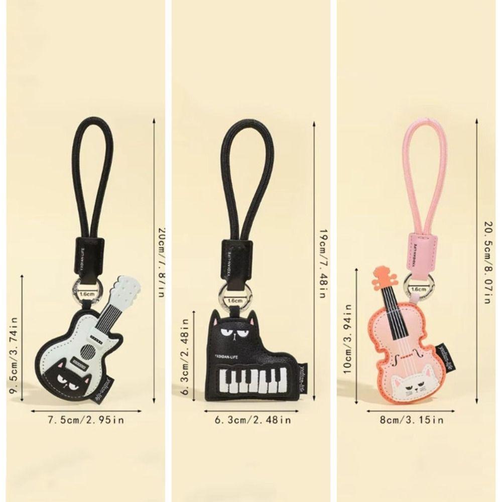 PU Leather Cartoon Violin Keychain with Carabiner PU Leather Keychain Music Lovers Gift