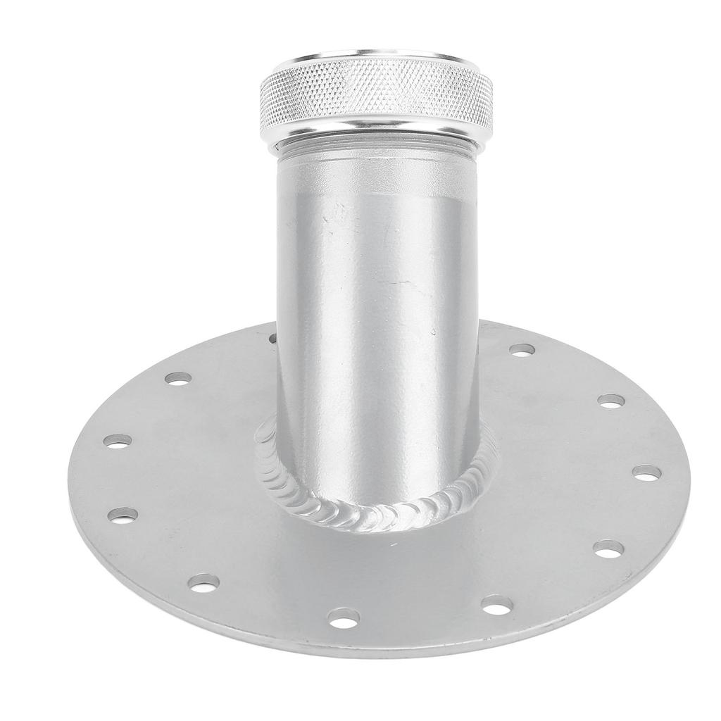 45 Degree Fuel Cell Filler Neck with 12 Bolt Steel Base Aluminum Cap 1.5in Inner Diameter Silver