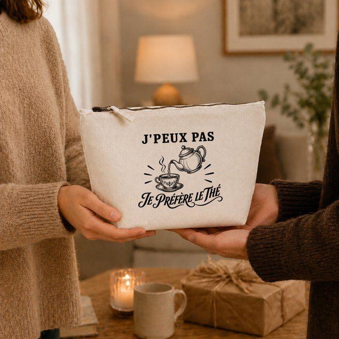 Trousse de toilette - PLANETEE - J'peux pas minimaliste - Beige 100% coton - 3 L (28×19×9 cm) - Zip métal