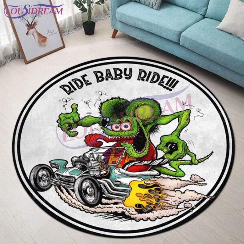 Персонализированный Хот-Род Гараж Круглый Коврик Rat Fink Ковер Ретро Круглый Ковер Декор Гостиной Коврики Коврики для Спальни Коврик Для Стулья