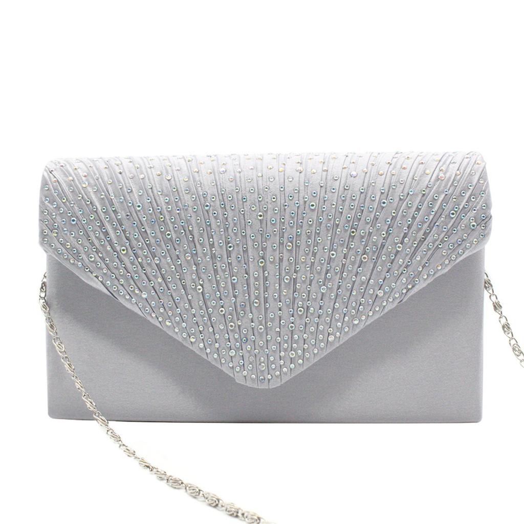 Women's Fashion Elegant Silk Belt Drill Clutch Evening Prom Handbag Purse