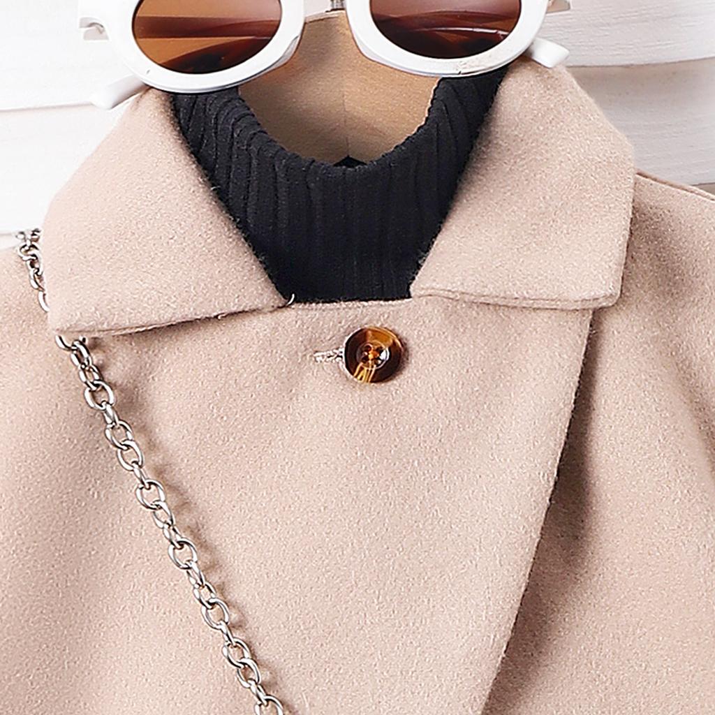 Костюм для отдыха для девочек, осенне-зимний детский модный однотонный костюм из двух частей с имитацией пальто и плиссированной юбкой