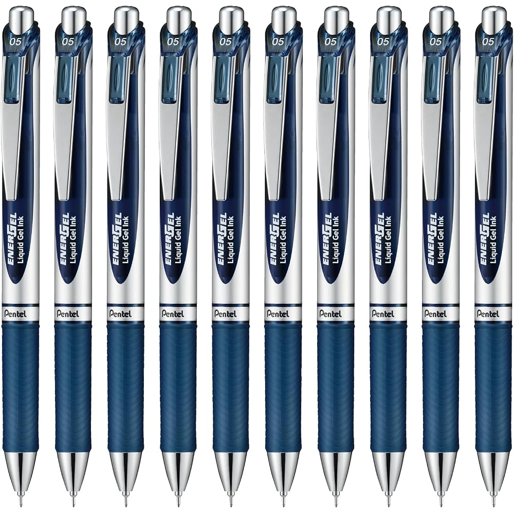 Шариковая ручка Pentel Гелевые чернила Гелевая Нажимной механизм 0,5 мм Серебристый корпус BLN75Z-CA Сине-черный 10